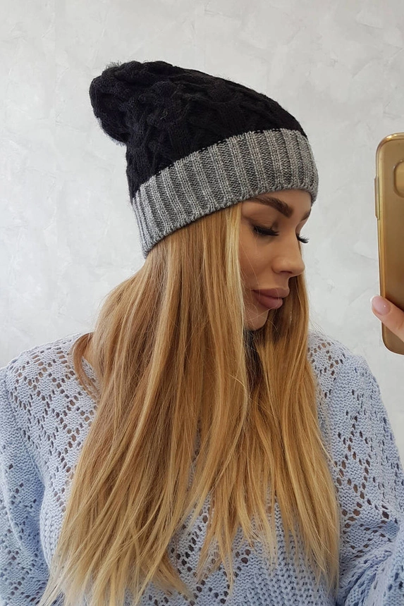 Čapica s fleece Bibiana K264 tmavo šedá + čierna