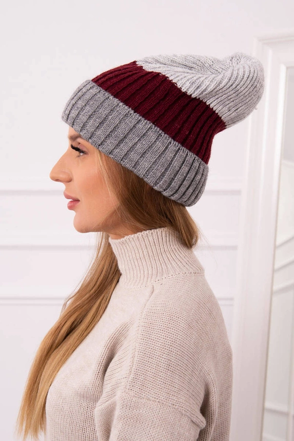 Cap with fleece Bojana K265 dark grey+burgundy+light grey