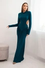 Women's long dress with viscose, turtleneck and open back, teal