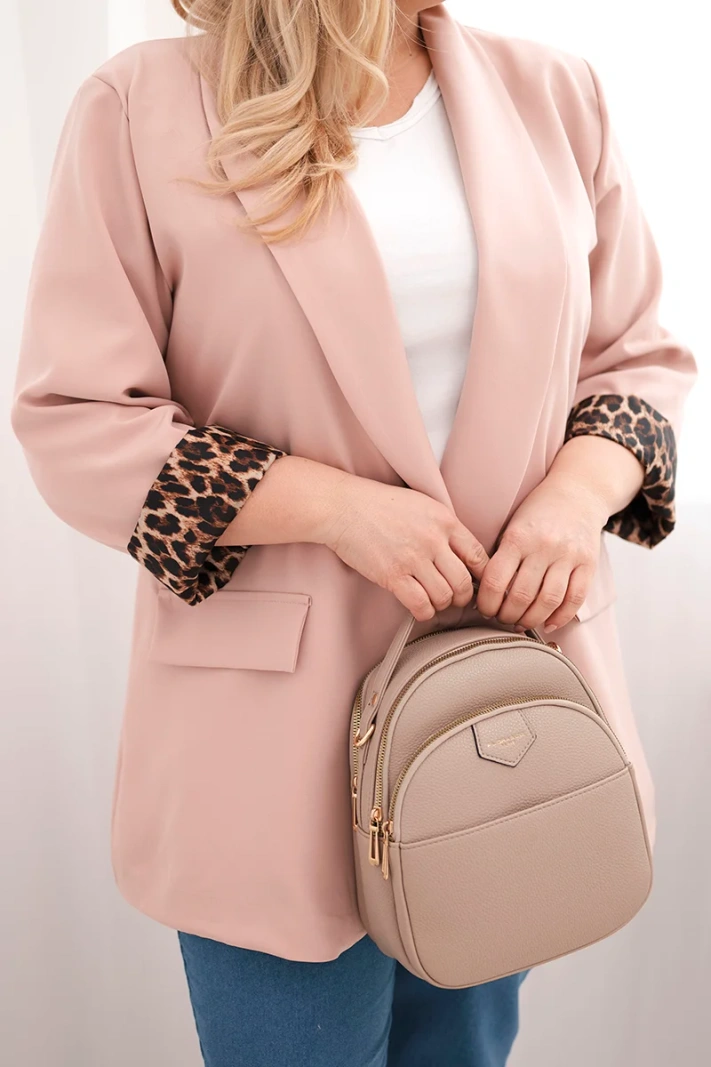 Moteriška striukė Plus Size su pamušalu leopardų rašto tamsiai pudrinė rožinė