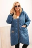 Plus Size women's quilted jacket with a hood and sporty cuffs denim