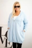Moteriška Plus Size medvilninė striukė su kapišonu ir užtrauktuku mėlyna