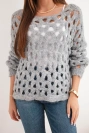 Damenpullover mit zierendem Muster und Wollanteil ajourgrau