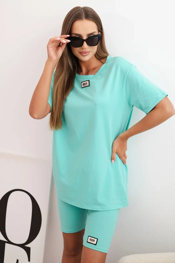 Women's cotton set with short sleeves and shorts mint