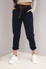 Women's cotton trousers with a belt and rolled-up hem navy blue