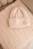 Women's set hat and scarf with ribbing and decoration light powder pink