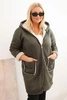Dámska bunda Plus Size s kapucňou a vreckami zateplená baránkom khaki