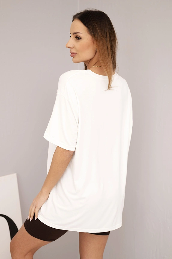 Damen-Set aus Baumwolle mit Bluse und Leggings mit Streifen beige