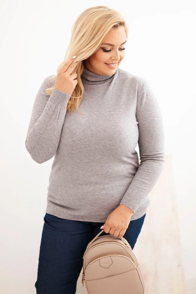 Women's Plus Size viscose sweater with a classic cut turtleneck gray