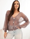 Damenpullover aus 80% Mohair, durchbrochen, mit Knöpfen zu schließen fango