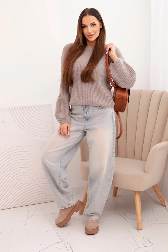 Women's sweater made of baby alpaca with puff sleeves fango