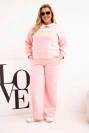 Dámský komplet máslo Plus Size se širokými nohavicemi a límečkem světle růžový