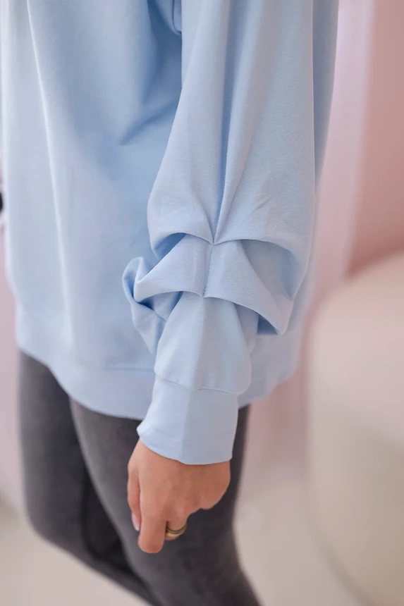 Baumwollbluse mit Schleife blau