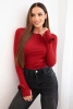Women's ribbed blouse with side ruching burgundy
