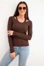 Women's 2-piece cotton blouse with top and long-sleeve blouse brown