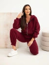 Ribbed viscose women's set with a hoodie and pants burgundy