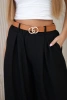 Wide-leg belted trousers black