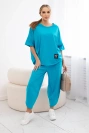 Cotton set blouse + trousers turquoise