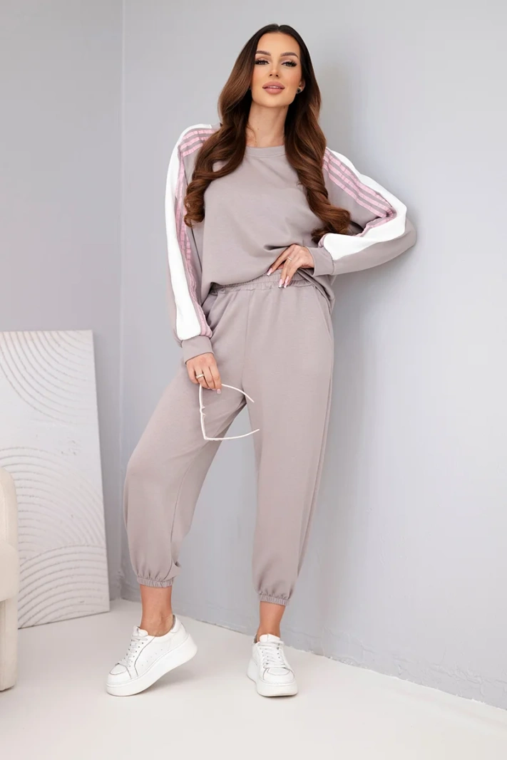 Women's matching set with side stripe and ribbed hem butter-yellow, fango