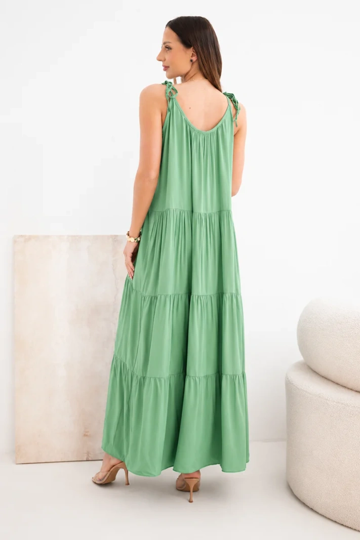 Women’s viscose dress with tie straps green