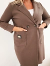 Płaszcz damski elegancki Plus Size z kołnierzem i dużymi kieszeniami fango