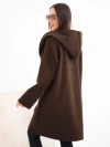 Dámsky kabát s kapucňou a veľkými vreckami hnedý