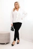 Plus Size women's viscose blouse with frill and decorative brooch white