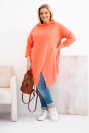 Women's cotton Plus Size asymmetrical blouse with rolled sleeves peach