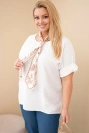 Women's viscose plus-size blouse with short sleeves and decorative neckerchief white