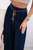 Women's viscose trousers with leg slit navy blue