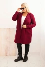 Dámsky elegantný kabát Plus Size s golierom a veľkými vreckami slivkový
