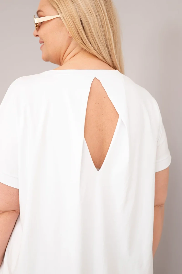 Damenbluse Plus-Size aus Baumwolle mit kurzen Ärmeln weiß