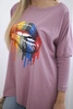 Oversize-Bluse mit Regenbogen-Lippen-Print dunkelrosa