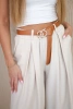 Wide-leg belted trousers light beige