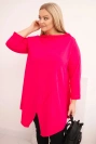 Moteriška medvilninė bluzonė Plus Size asimetriška su sukamu rankovėmis fuksija