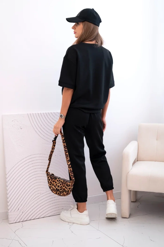 Damen-Viskose-Set mit kurzen Ärmeln und Hosen schwarz