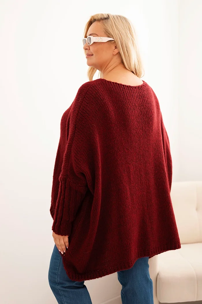 Dámsky sveter Plus Size z akrylom s voľným strihom a rukávom 3/4 fango