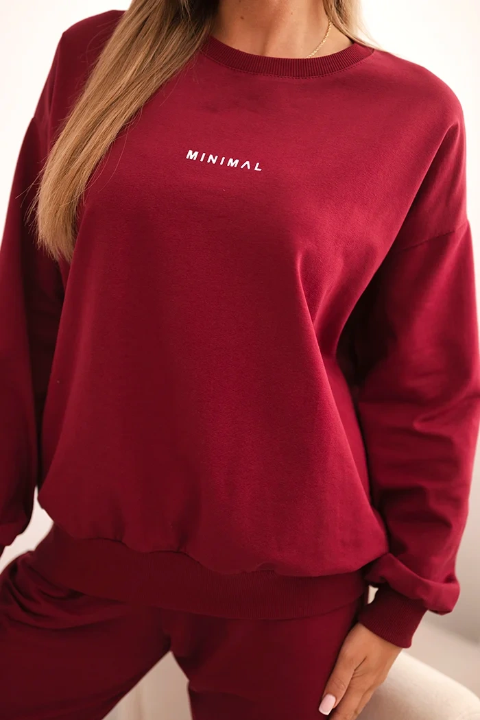 Damen-Set aus Baumwolle mit Druck Minimal bordeaux