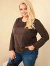 Women's cotton Plus Size sweatshirt with a lace insert and pocket brown