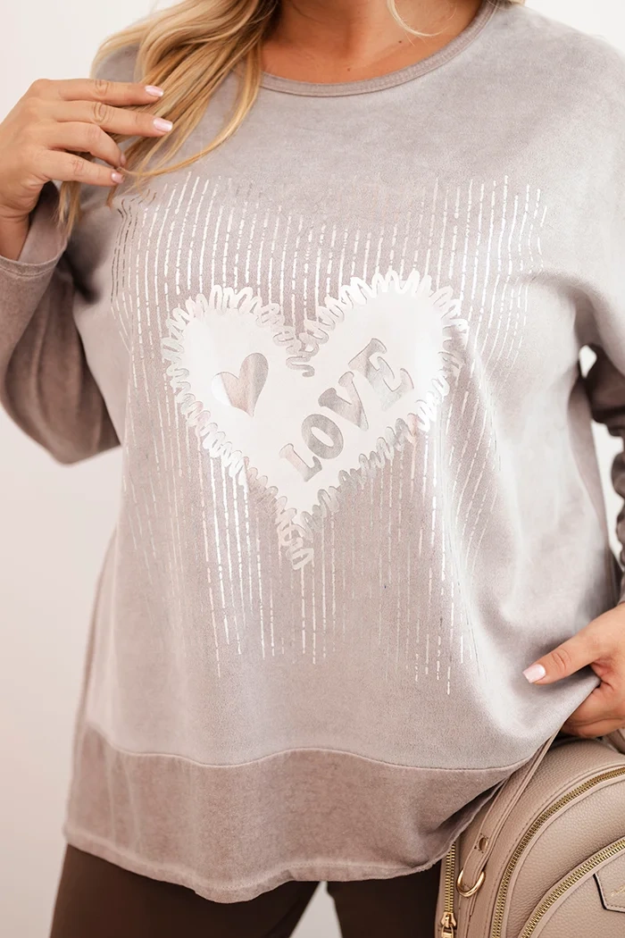 Women's Plus Size cotton sweatshirt with heart print and drawstrings fango