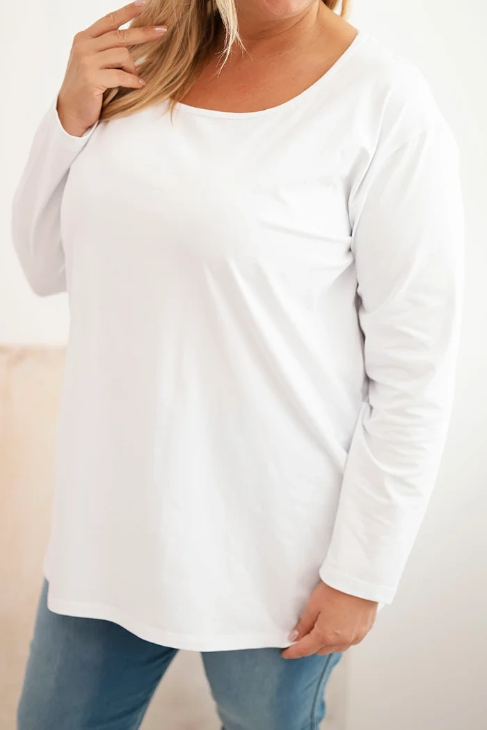 Dámska blúzka Plus Size s lodičkovým výstrihom biela