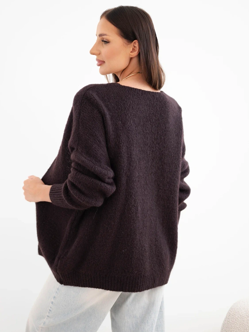 Women's sweater with alpaca without fastening and long sleeve brown
