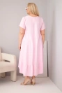Damenkleid Plus-Size mit kurzem Ärmel und Rüsche aus leichter Viskose bonbonrosa