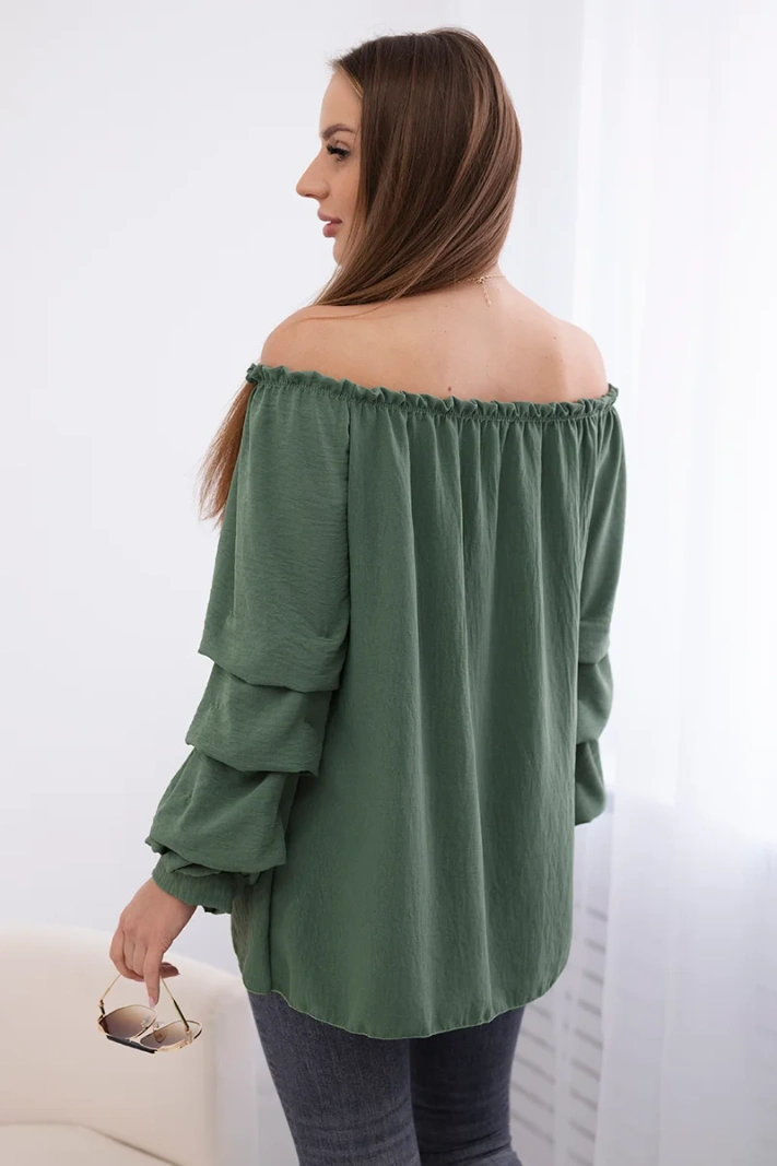 Španělská halenka s ozdobnými rukávy khaki