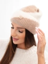 A hat women's classic with decorative emblem dark beige+ecru