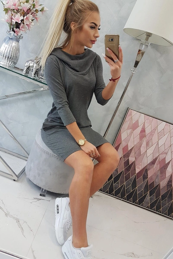 Kleid mit Kapuze und Taschen graphit melange