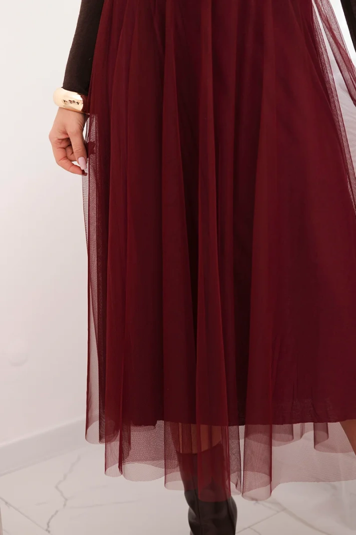 Women's midi tulle skirt with viscose lining burgundy