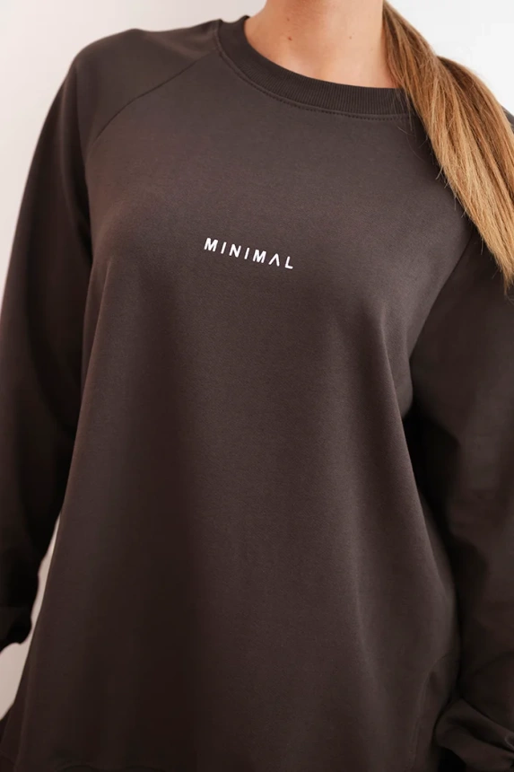 Women's cotton set sweatshirt and leggings with the inscription Minimal brown