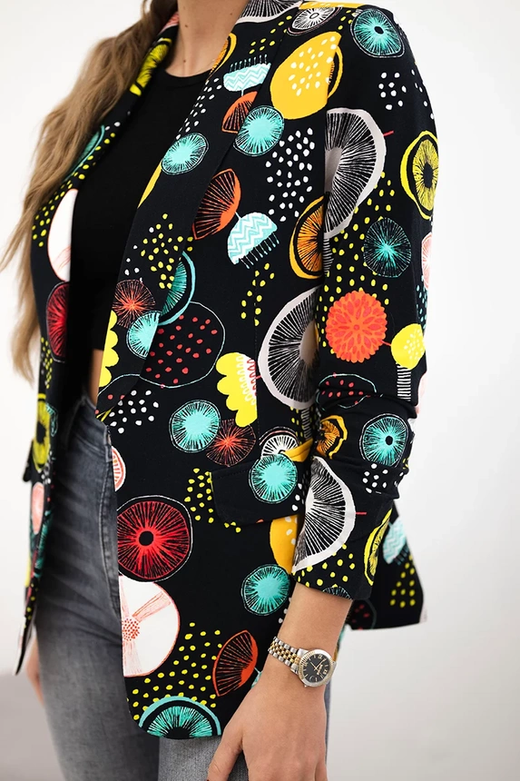 Cotton jacket with a colorful print black