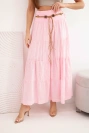 Women's cotton maxi skirt with openwork embroidery and an elastic waistband candy pink